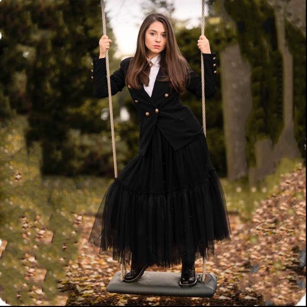 

maxi long 90cm tulle steampunk women skirt black gothic pleated tutu vintage petticoat lange rok jupes falda