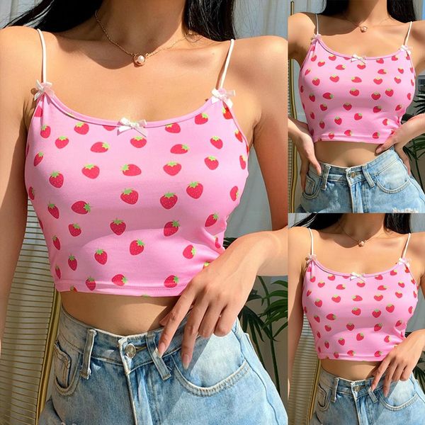 

fashion summer casual women tanks vest sleeveless strawberry print top, White
