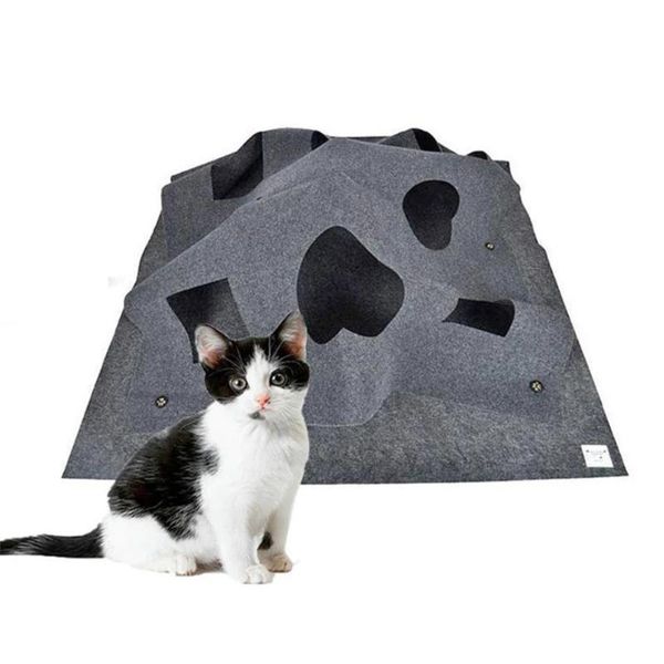 

cat activity play rug interactive puzzle blanket with balls tunnels caves scratch-resistant bed toy mat for hunt and chase beds & furniture