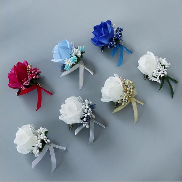 1 pezzo Handmade Wedding Boutonniere Groomsman Corsage Fiore Artificiale Seta Rosa Rose Suit Suit Brooch Flowers Panno Corsages