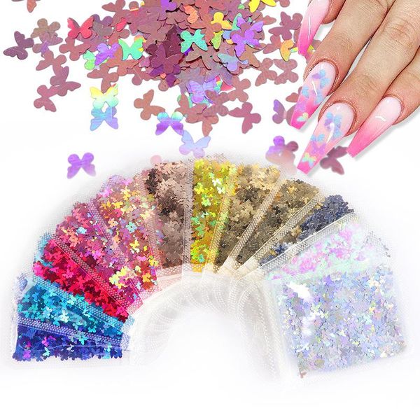

nail art decorations holographic butterfly polish sequins flake accessories gel manicure colorful decoration, Silver;gold
