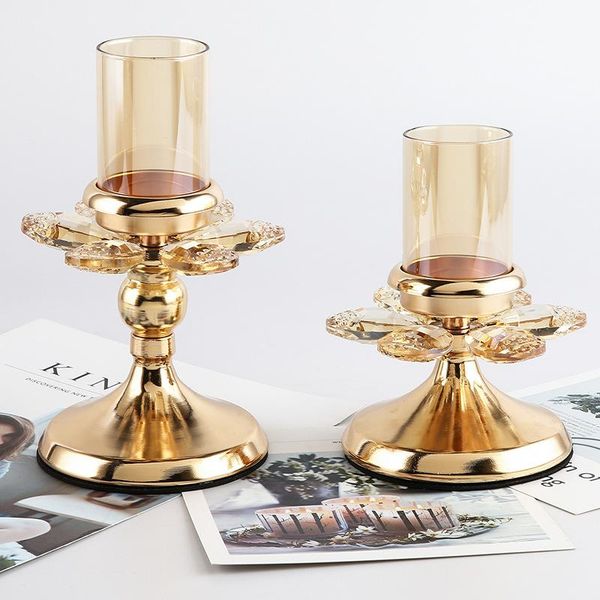 

candle holders imuwen metal crystal holder luxury candlestick gold plated centerpiece romantic table stand home decoration im855