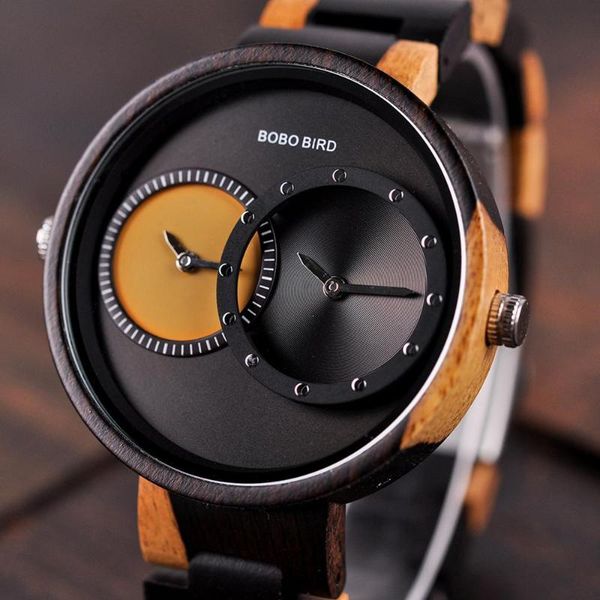 Avanadores de punho Bobo Bird Wooden Watches Men Women Quartz Wristwatch Múltiplo de fuso horário recar