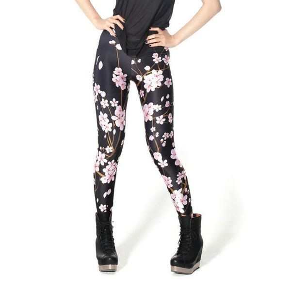 

women's leggings fashion women flowers printed color legins leggins pant autumn summer legging for woman trousers, Black