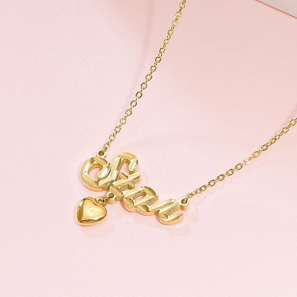 

pendant necklaces korean fashion light luxury star letters heart women sweet elegant female gold color titanium steel jewelry, Silver
