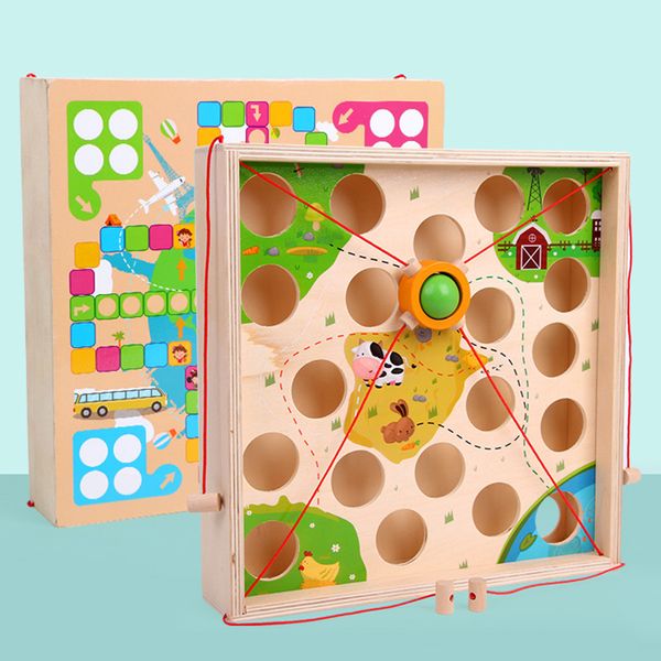 

2 in 1 Funny Pulling Ball Board Game Color Wooden Creative Smooth Kids Early Education Interactive Toys Flying Chess Puzzle#38