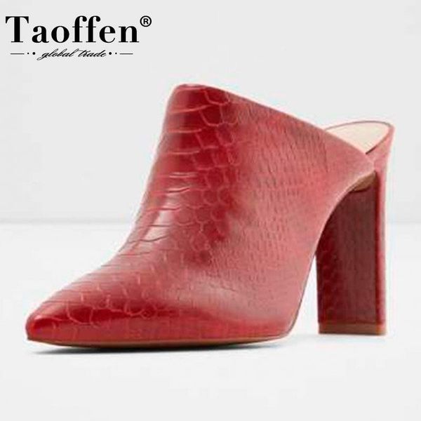 

taoffen women sandals fashion snakeskin pattern leather high heel shoes pointed toe slip on summer zapatos size 35-45, Black