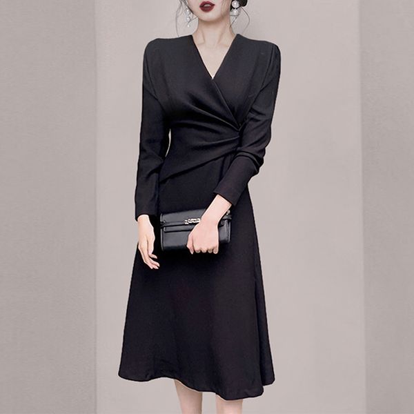

spring elegant women solid vestidos business party office lady dress women fashion slim high waist a line dresses 210514, Black;gray
