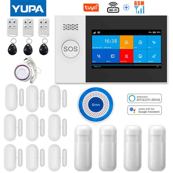 

tuya wifi&gsm 4.3 inch full touch smart alarm security system with wireless indoor mini siren works alexa & google home