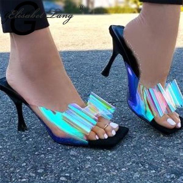 

slippers elisabettang women sandalias pvc jelly crystal heel transparent clear high heels summer sandals pumps shoes size 41, Black