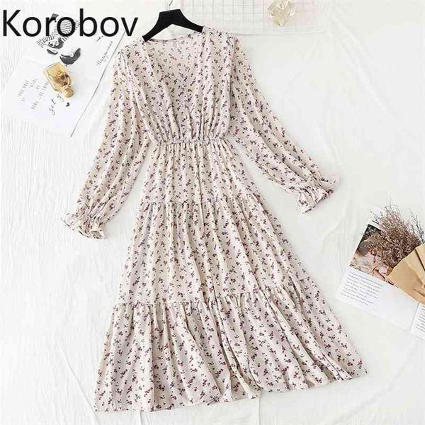 Korobov verão chique chique vestido vintage elásticos cintura alta a linha vestidos fêmea coreano doce flare manga vestidos mujer 210430