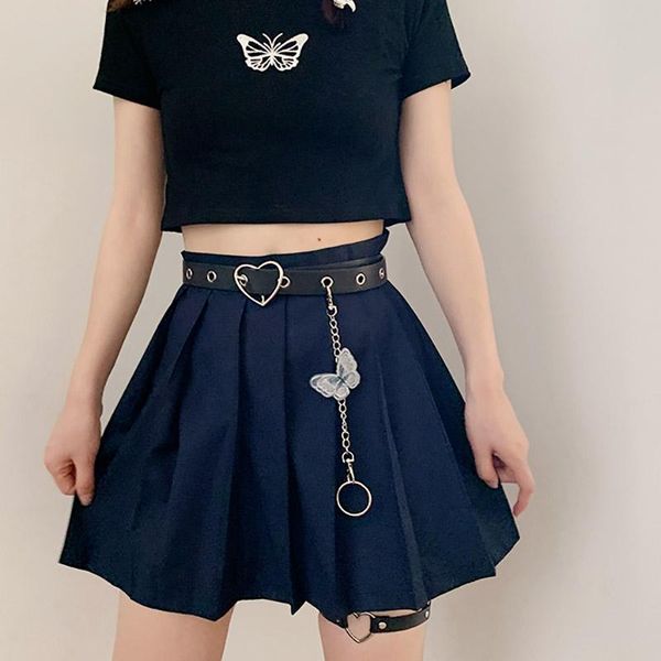 

belts punk hip-hop women heart buckle waist chains all-match pants jeans pu leather waistband with butterfly pendant, Black;brown