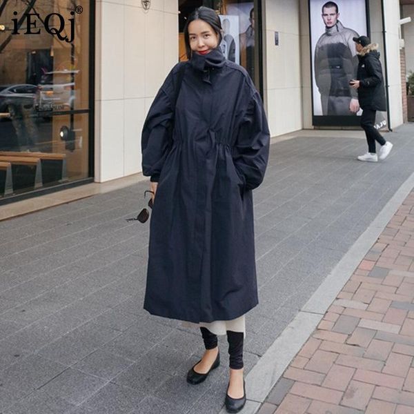 

women's trench coats ieqj women korean chic navy long-sleeved pleated thin mid-length loose windbreaker fashion tide autumn 2021 3f1611, Tan;black