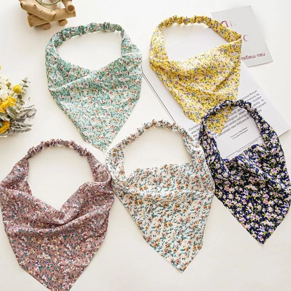 

pastoral style women bandanas triangle hair scarf floral print bandanas headwrap elastic turban headwear hair accessories gifts, Silver