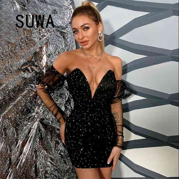 

black sleeveless backless deep v-neck mini dress with shawl fashion club party 2 piece women dresses vestidos 210525, Black;gray