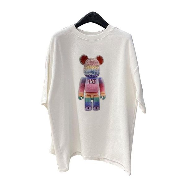 

cotton t-shirt 2021 summer korean version cartoon printed loose round neck short sleeve women 8499 women's, White