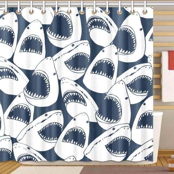 

angry shark fish. black and white shower curtain bathroom sets, novelty bath decoration polyester curtain 72 x 72 inches