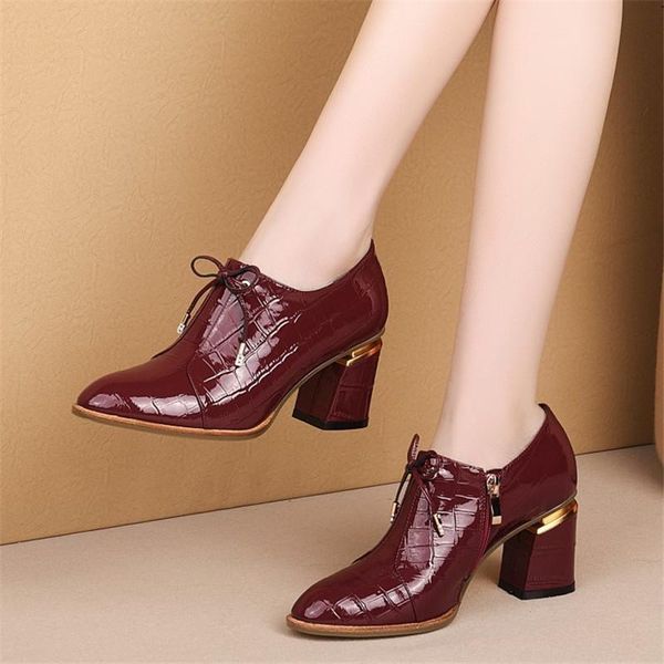 

dress shoes pxelena handmade women genuine leather 2021 spring brand block chunky high heels office pumps lady plus size 43, Black