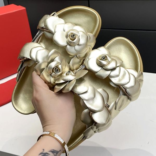 

flowers decoration slippers flats zapatos de mujer solid shoes women summer outside ladies round toe 2021, Black