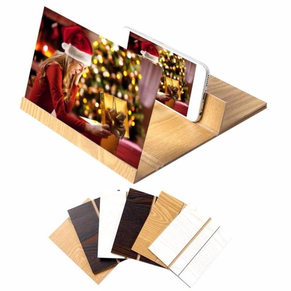 

cell phone mounts & holders 12inch mobile screen magnifier 3d hd video folding wood grain expander stand anti-radiation deskbr