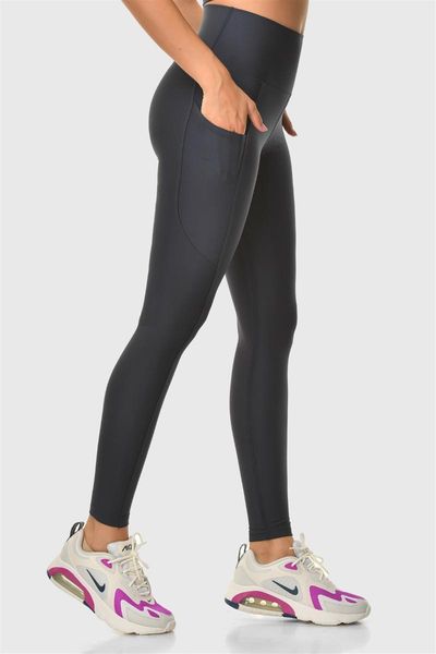 

women's leggings superstacy high waist pockets dark blue sports, Black