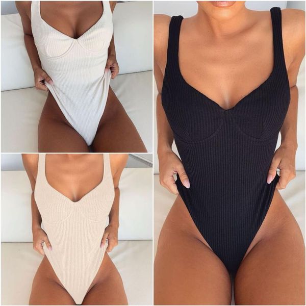 

selling women's one-piece bathing suit solid color underwire swimming women high waist thong bikini suits