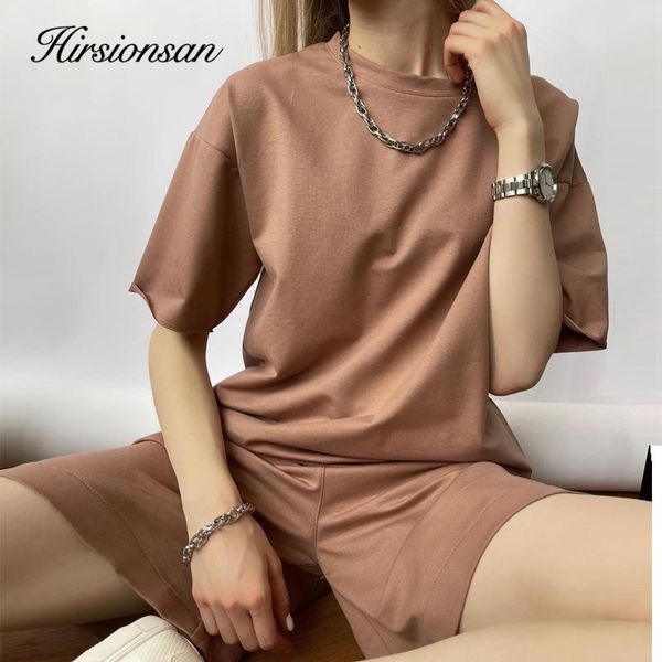 

women's tracksuits hirsionsan loose soft sets women 2021 casual two pieces short sleeve t shirts and high waist shorts solid outfits tr, Gray