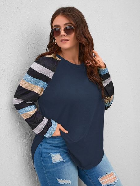 

plus contrast sleeve tee 755n#, Black