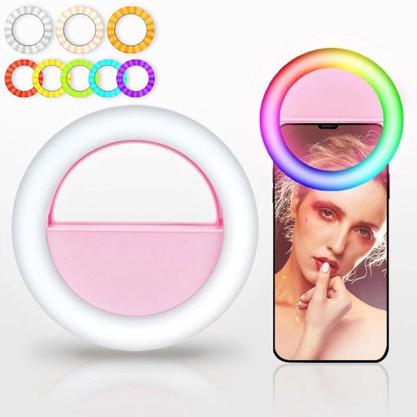 

for youtube makeup video live vlog led rgb clip on selfie ring light rechargeable battery ringlight round shape hoops flash heads