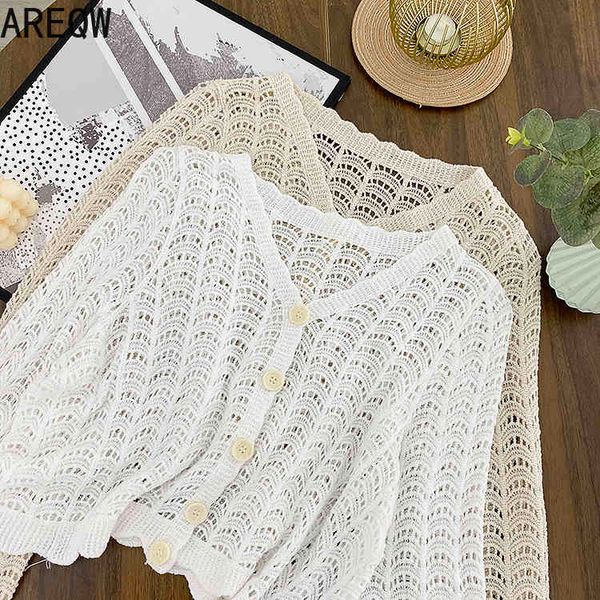 

3250 hollow design cardigan thin short cardigans spring and summer with suspender sun protection clothing 210507, White