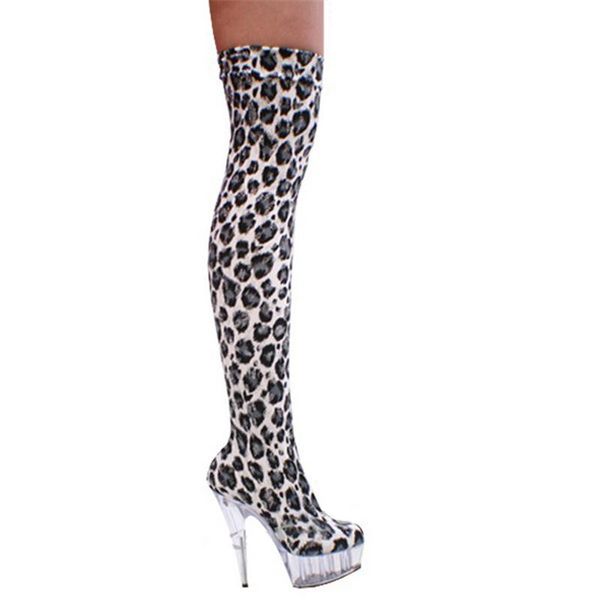 

boots over-the-knee boots, shoes for pole dancing performances, and clothing matching 15cm high leopard-print round toe, Black