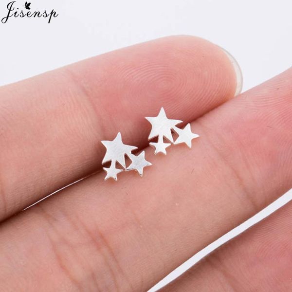 

stud jisensp 925 sterling silver three star earrings for women wedding jewelry earing simple small earring teen gift bijoux, Golden;silver
