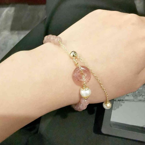 

chain bracelet 925 silver bracelet strawberry crystal niche simple pearl safety buckle powder female gift, Black