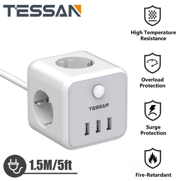 

smart power plugs tessan 6 in 1 home multiple sockets strip, with switch, 3 ac outlets, usb ports 5v/2.4a and 1.5m extension cord