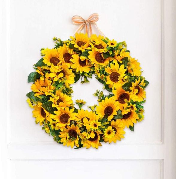 

artificial sunflower wreath decorative fake flower with yellow and green leaves for front door indoorwall dÃ©cor flowers & wreaths