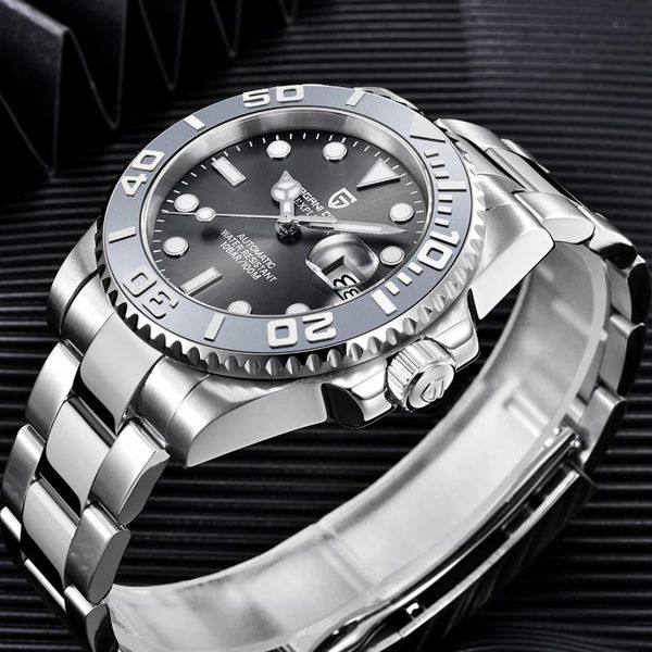 

wristwatches pagani design buisness automatic men's mechanical watch stainless steel waterproof watches men, Slivery;brown