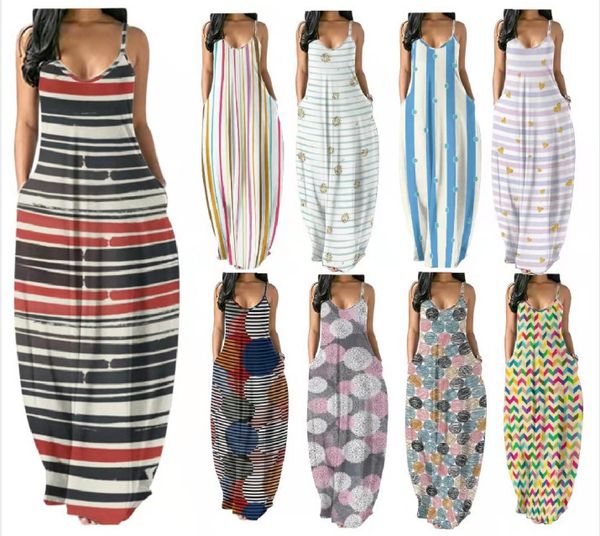 

women's dresses 2021 printed sleeveless suspender large, Black;gray