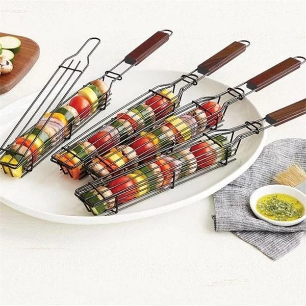 

tools & accessories portable bbq grilling basket stainless steel nonstick barbecue grill mesh kitchen 2021