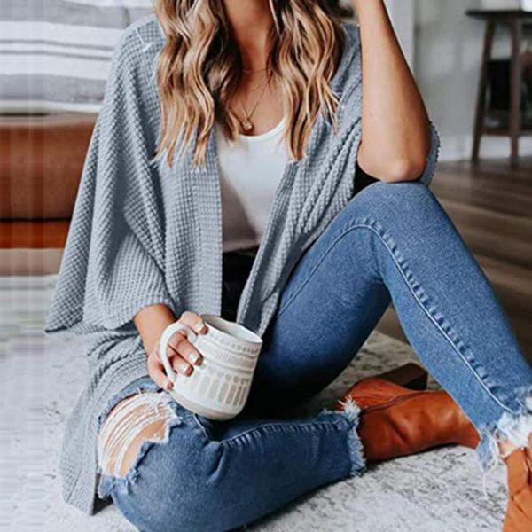 

women's jackets stylish autumn thin knitted 3/4 sleeve women sweater cardigan solid color open front coat outwear long, Black;brown