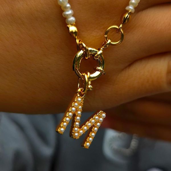 

pendant necklaces trendy letters chain freshwater pearl for women baroque pearls choker charm fashion necklace aesthetic jewelry, Silver