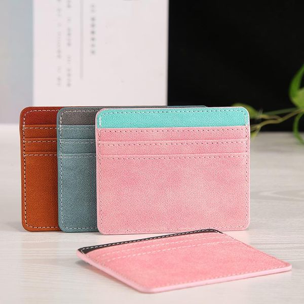

card holders pu leather holder slim bank id cards coin pouch case wallet organizer women men thin business clip, Brown;gray