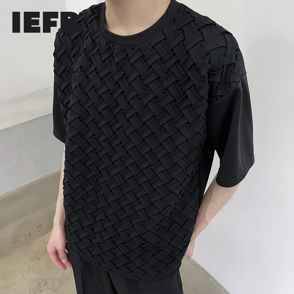 

iefb men's summer white t-shirts fashion man tee short sleeve clothes streetwear plaited patchwork clothing 9y6833 210524, White;black