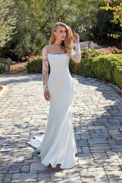 

other wedding dresses charming illusion long sleeves mermaid dress for bride 2022 simple white satin boho bridal gowns court train customize
