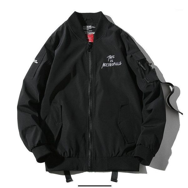 

streetwear casual bomber jacket men spring autumn windbreaker ribbons mens coat fashion man overcoat men's jackets, Black;brown