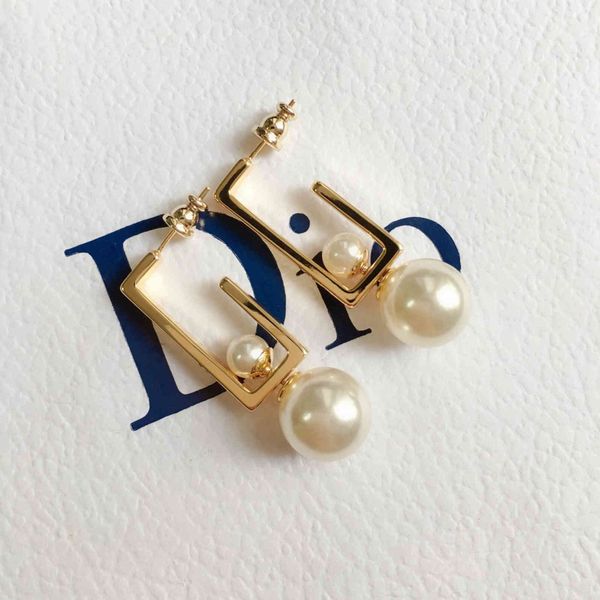 

earrings charm studd family / di rectangular pearl women's fashion simple jewelry with two naked, Golden