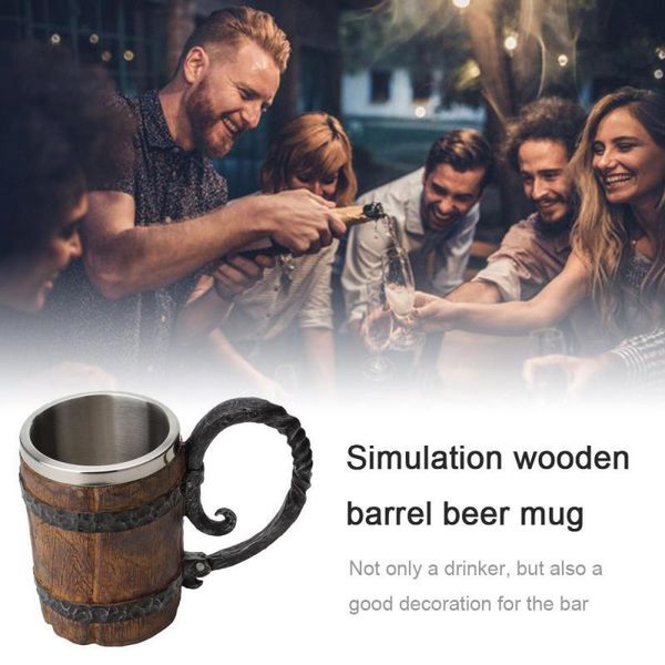 

mugs 1pc est 550ml simulation crude wood mug double wall insulated beer cup wine tumbler big drinking