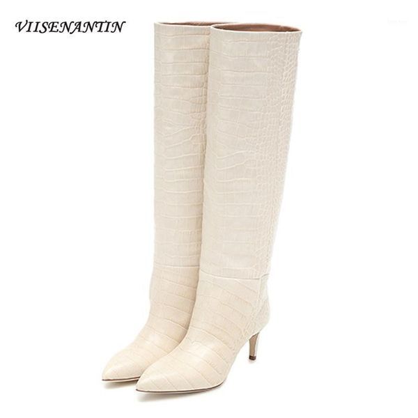 

boots thin high heels microfiber genuine leather slip-on motorcycle combat pointed toe crocodile pattern woman roman shoes1, Black