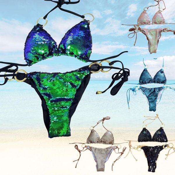 

shiny women's sequin bikini triangle swimsuit sling s / m l