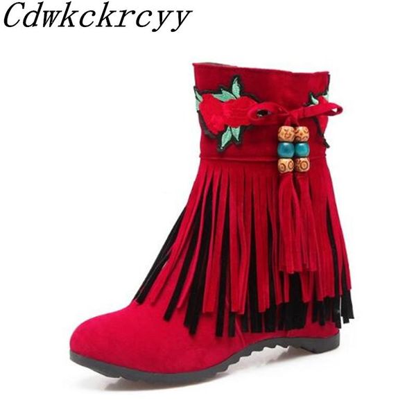 

boots women autumn winter style fashion sweet college bohemia internal increase tassels side zipper lovely short, Black