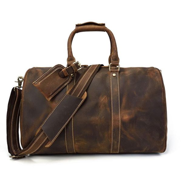 

duffel bags retro men's travel bag cylinder luggage large leather handbag shoulder
